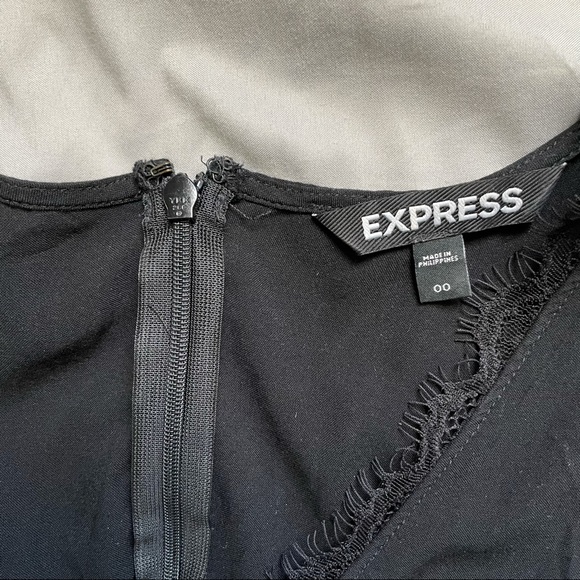 EXPRESS Lace trim surplice skort romper - Black - Picture 4 of 7